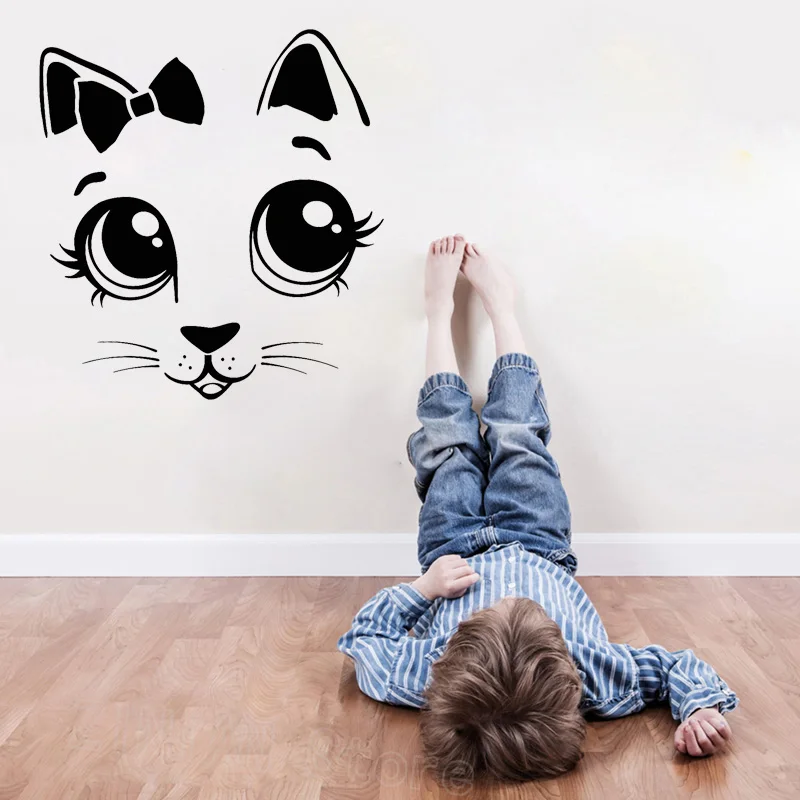 Настенные Стикеры для детской комнаты Виниловая наклейка с мультяшным котом