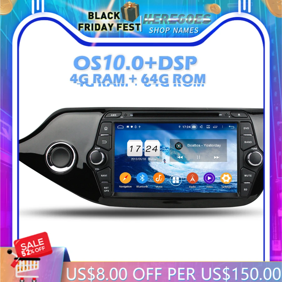 1280 * 720IPS DSP Android 10 0 4G Оперативная память + 64G Встроенная 8Core dvd плеер для автомобиля Wi
