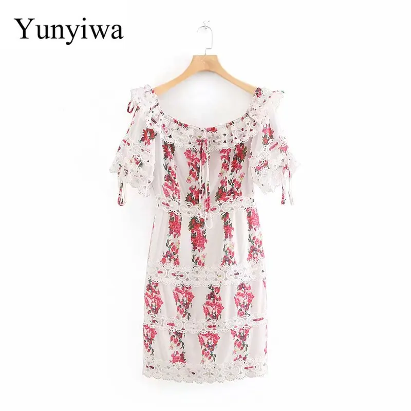 Новое Женское кружевное мини-платье в стиле пэчворк с цветочным принтом женское