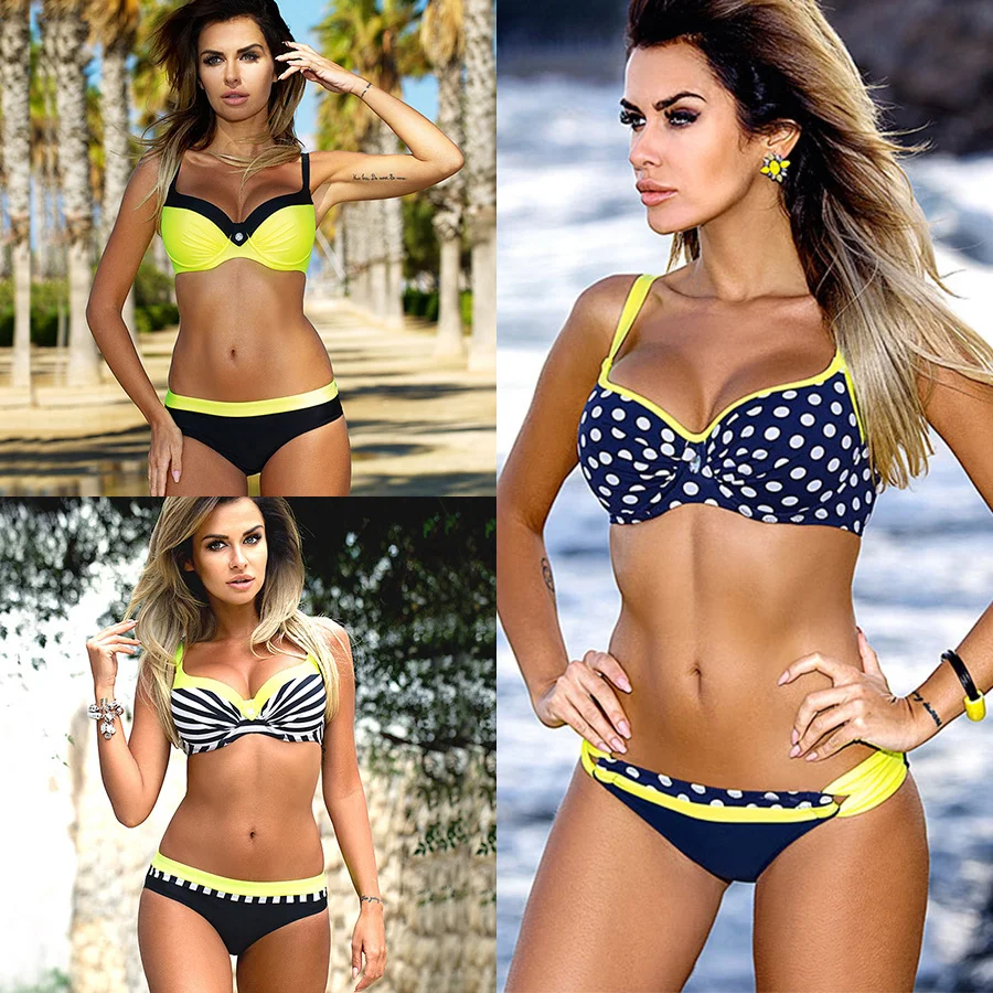 

2021 Sexy Bikini Women Swimsuit Girls Push Up Swimwear Bandage Halter Bikini Set Beach Bathing Suit Mujer Swiming Wear XXL Mujer