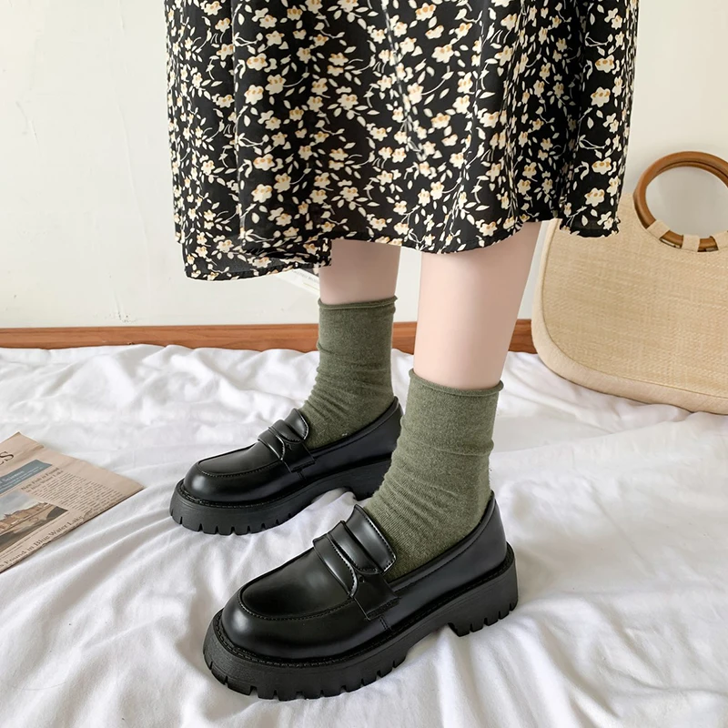 

Retro Woman Shoes Female Footwear Casual Sneaker Women's Heels Round Toe Oxfords Soft British Style All-Match New Dress On