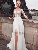 yilibere simple chiffon long sleeve wedding dresses 2021 vintage v neck bride dress backless buttons custom made