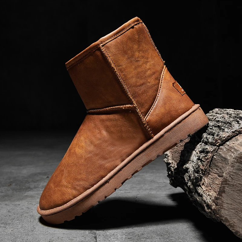 Мужские Водонепроницаемые ботинки кожаные повседневные ботильоны с плюшем