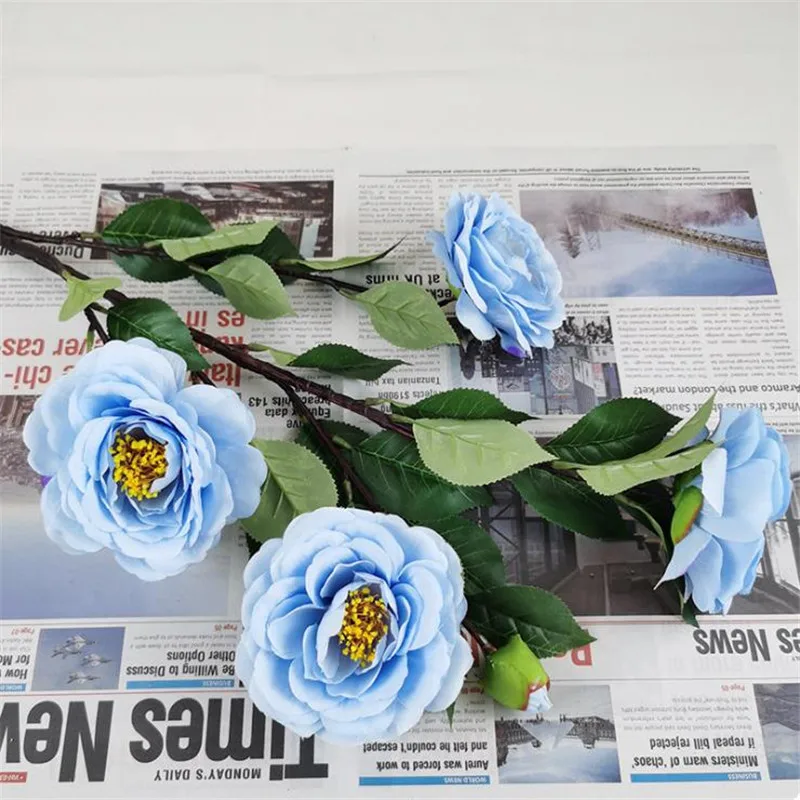 

10P Fake Long Stem Camellia (5 stems/piece) 35.43" Length Simulation Rose for Wedding Home Decorative Artificial Flowers