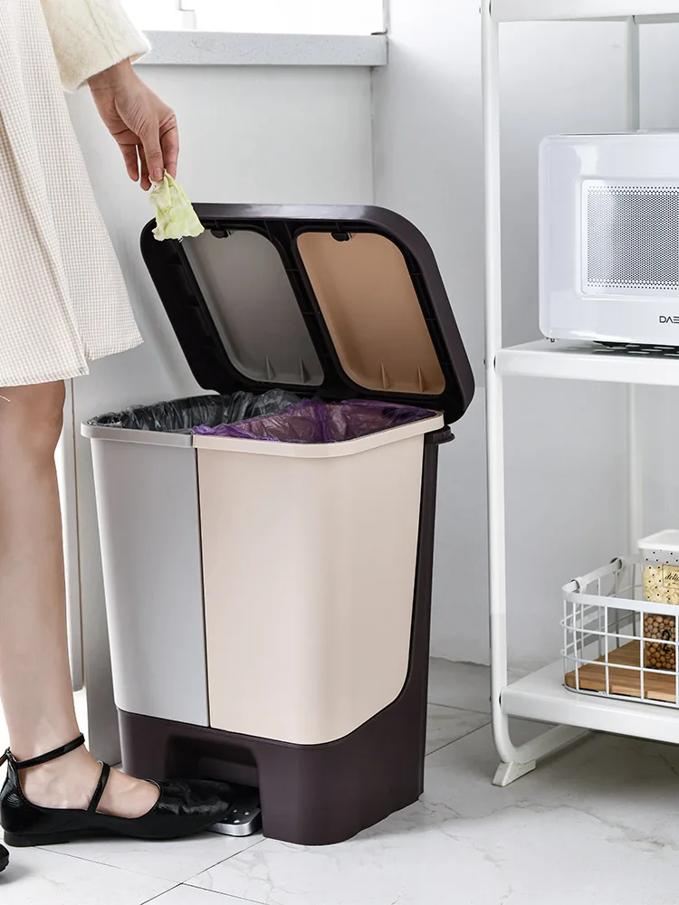

Creative Food Trash Can Plastic sorting Waterproof classifiedwaste bin with Lid kitchenBasurero Cocina household products DF50