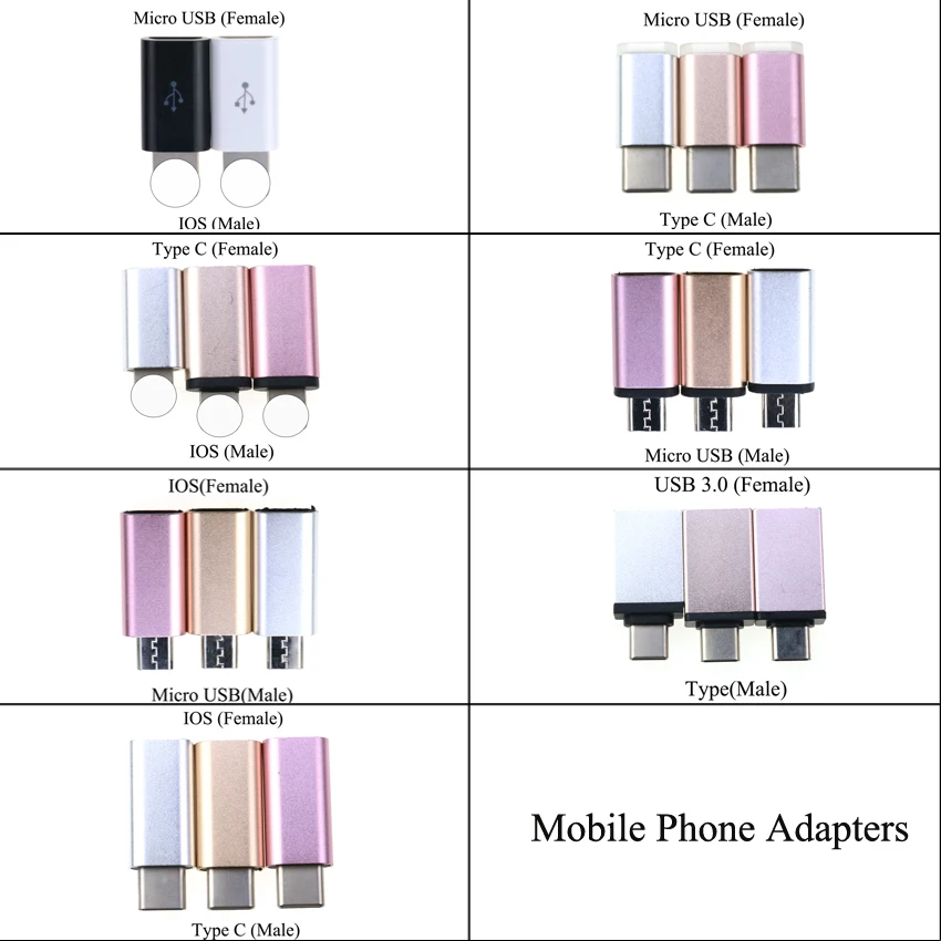 ChengHaoRan 3 шт. для lightning Type-C адаптер Micro USB/USB 0 Type C iPhone 8 7 6/Android кабель передачи данных