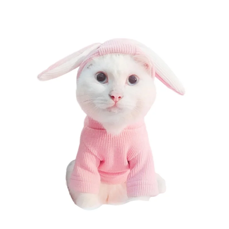 Одежда для кошек собак вязаные заячьи ушки косплей костюмы с капюшоном пальто