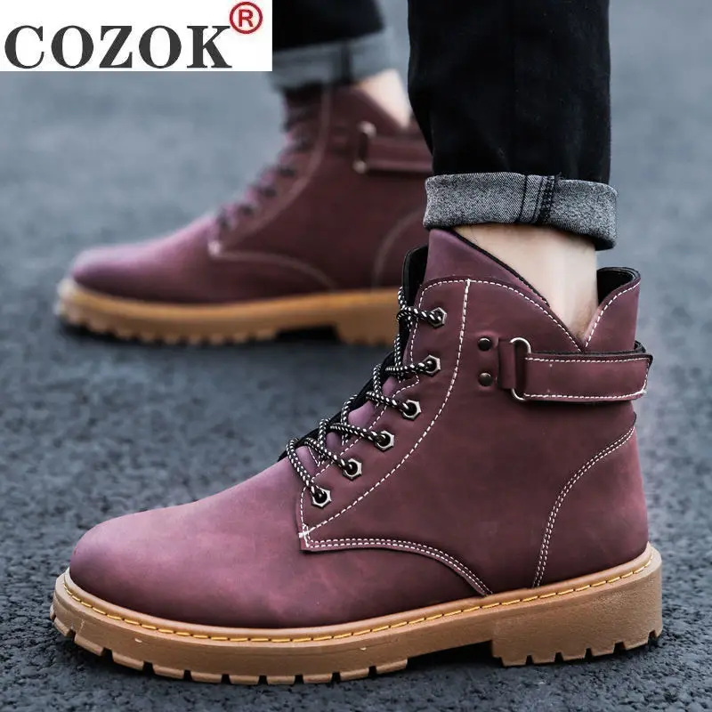 

2021 Winter New Men's Boots Hight-Top Work Shoes Fashion All-match Snow Boots Men's British Short Boots Warm Men's Shoes