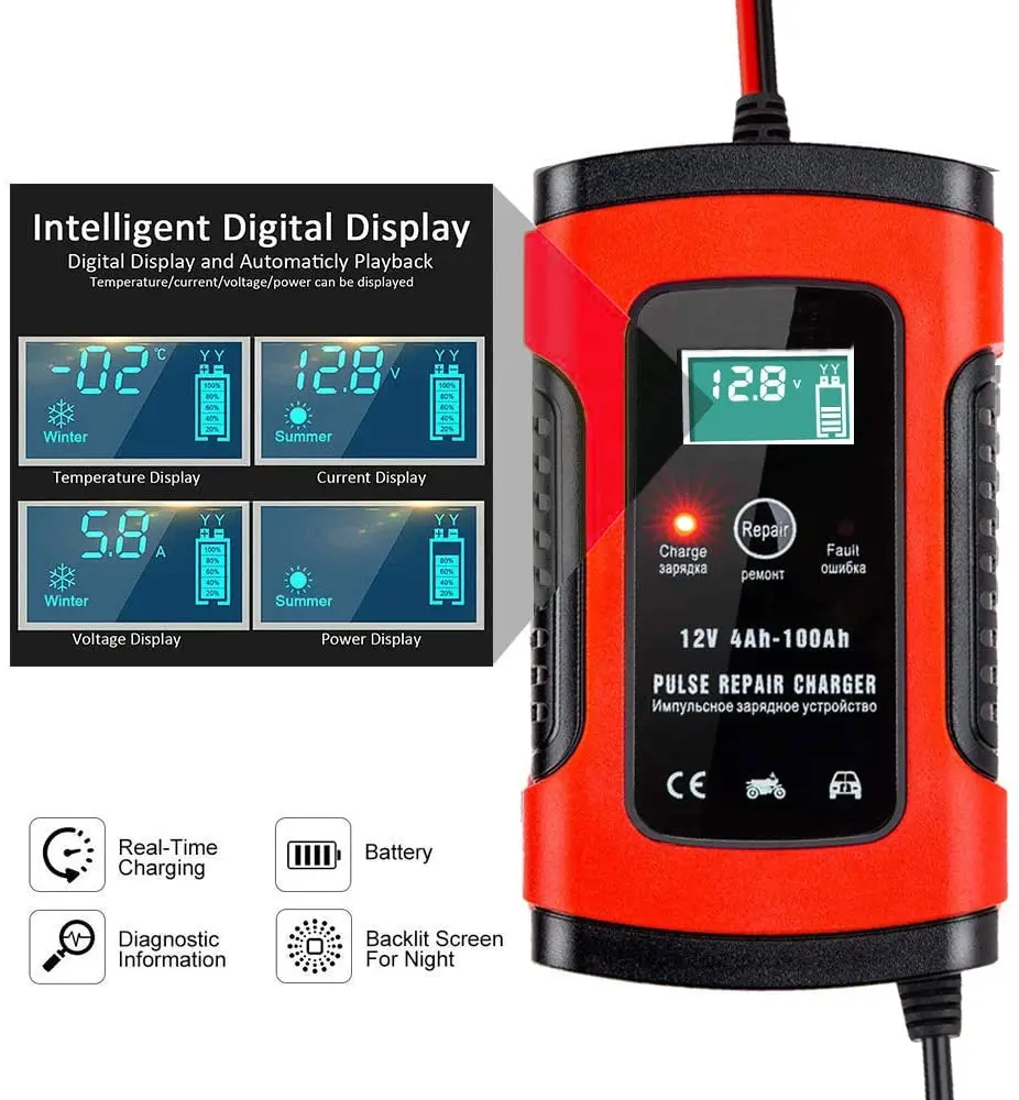 

Зарядное устройство для аккумуляторов FOXSUR, 12 В, 5 А, fullyавтоматиcintelligencecar, для мотоциклов, EFB AGM GEL Pulse, зарядное устройство для ремонта аккумуля...