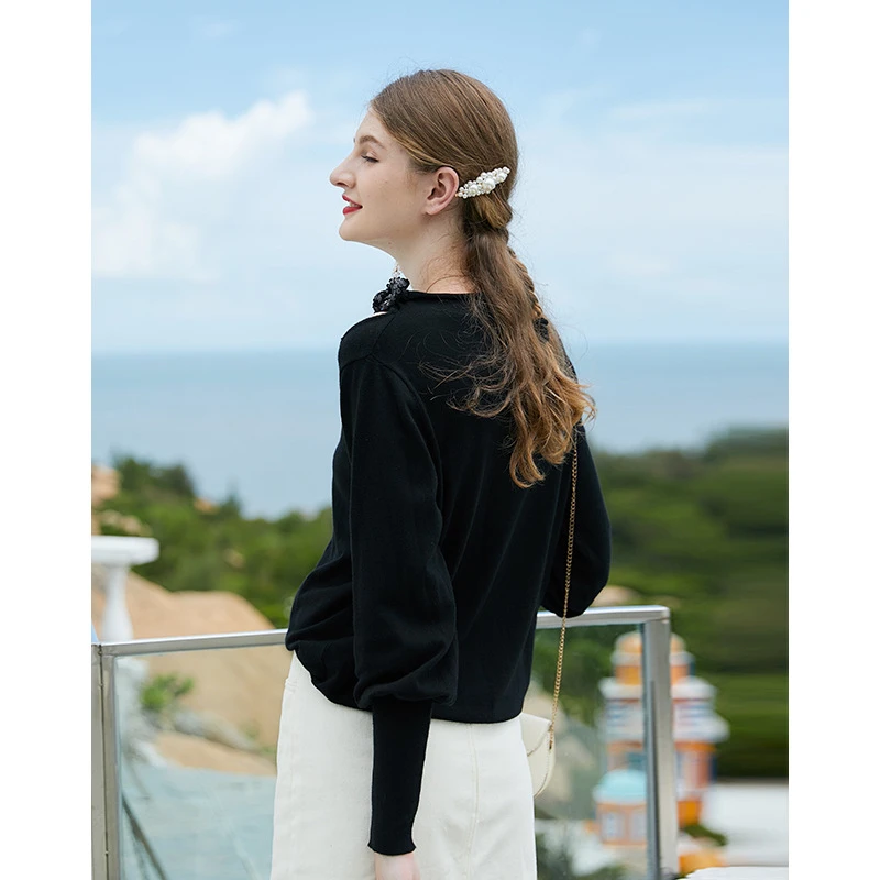 

Spring Fashion Casual Sweater Women Ladies Round Collar Hollow Out Bow Sweater Solid Long Sleeve Slim Fleece Top Female Y68