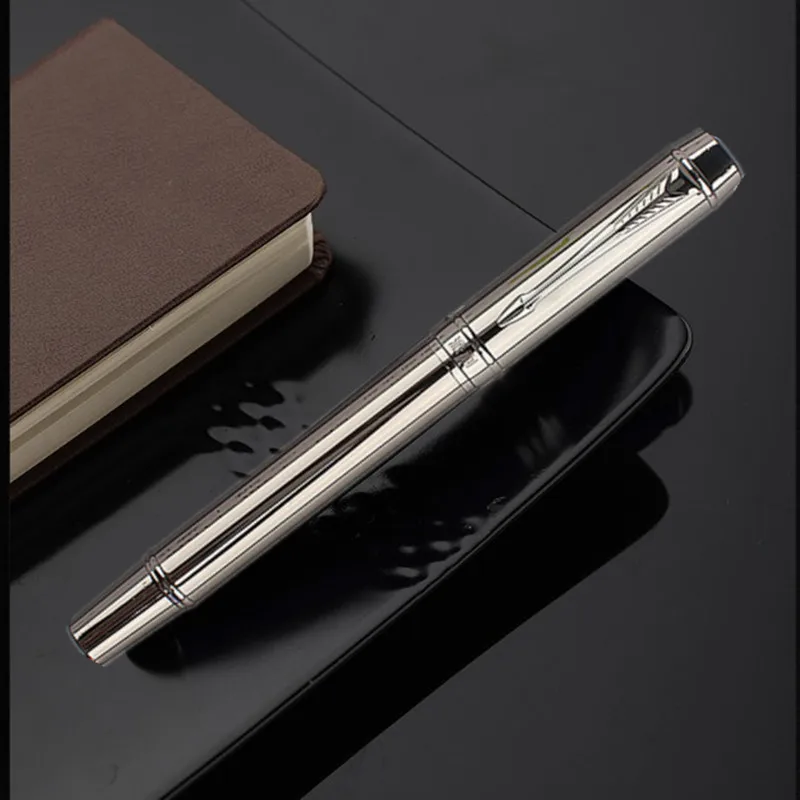 

High Quality Metal Silver Fountain Pen Luxury Brand Office Business Writing Ink Pens 0.5mm Nib School Stationery Gifts Supplies