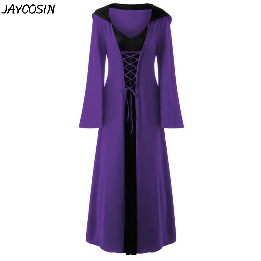 JAYCOSIN женское платье большого размера на Хэллоуин с капюшоном на шнуровке в стиле пэчворк с длинным рукавом винтажные вечерние платья длинное платье макси Vestido a20