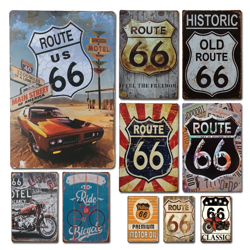 

Vintage Us Route 66 Metal Poster Tin Sign Retro Man Cave Garage Wall Decor Metal Plate Signs Club Gas Station Home Accessories