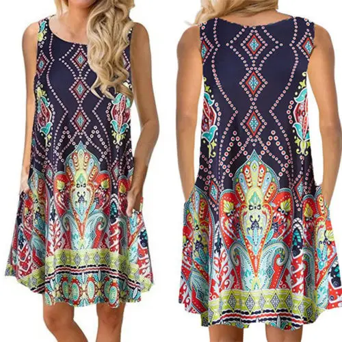 Летнее платье без рукавов размера плюс женские модные платья в стиле бохо