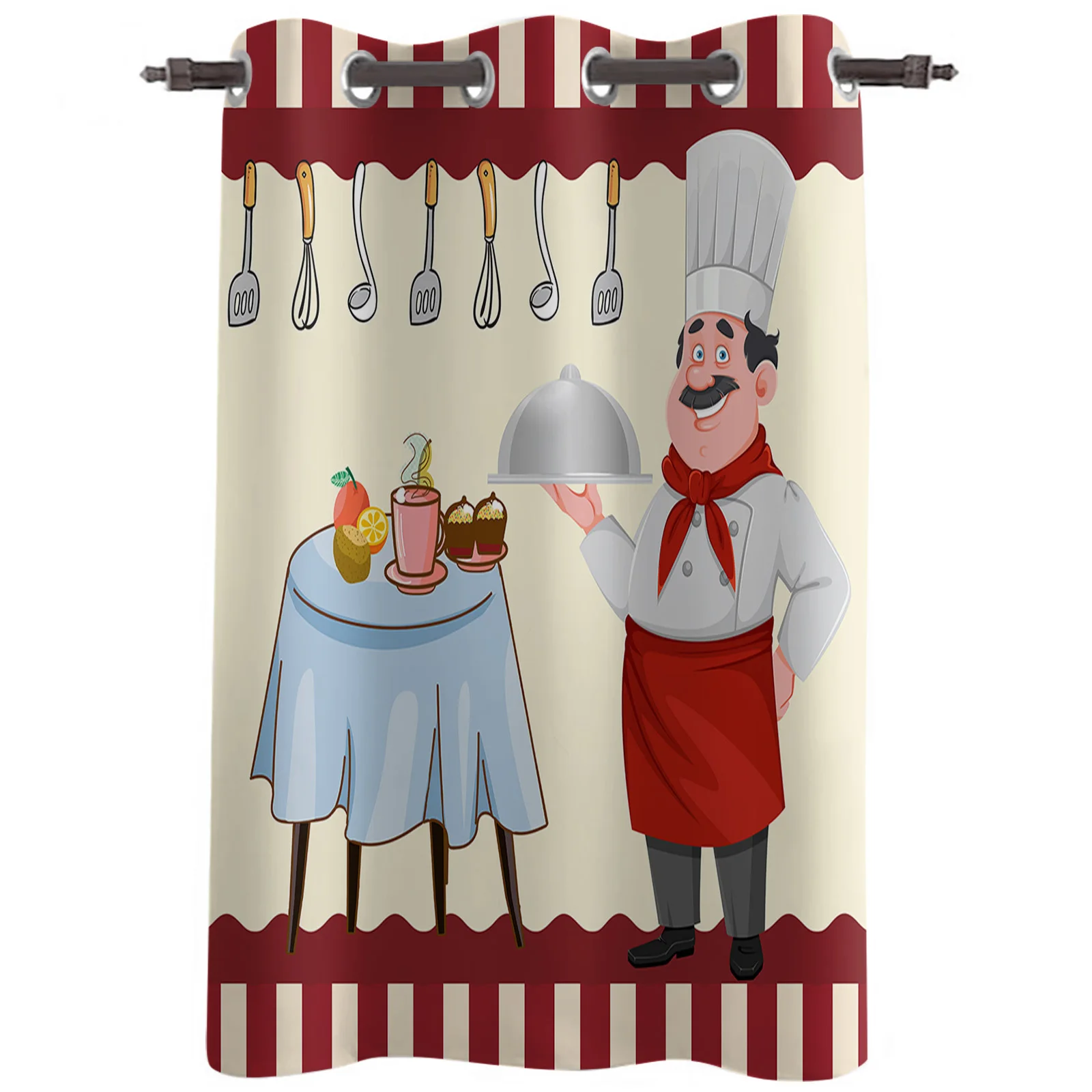 Красный кухонный шеф-повар изысканный нож и вилка занавеска для обеденного стола