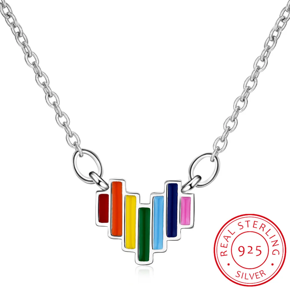 Милая Радуга Мини Сердце короткая цепочка на ключицы из стерлингового серебра 925