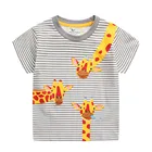 Летние футболки для девочек с принтом прыгающие метры, 2021, с вышивкой животных, милая детская хлопковая одежда, футболки в полоску с динозавром и круглым вырезом, топы
