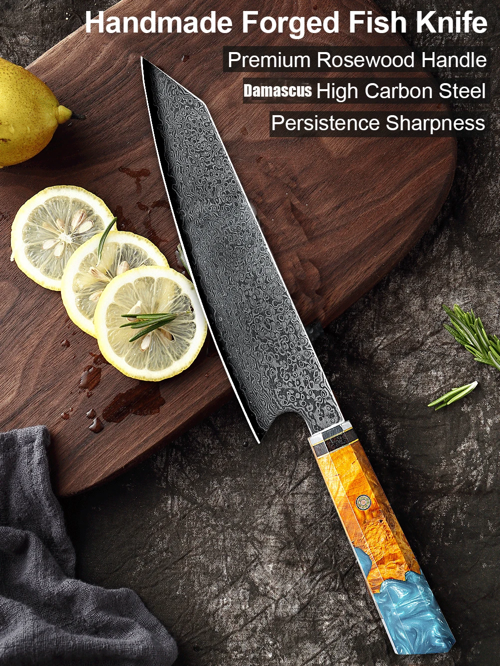 

8 Inch Damascus Kitchen Knife Nakiri Knife 67 Layers Japanese Steel Chef Epoxy Resin Wood Handle
