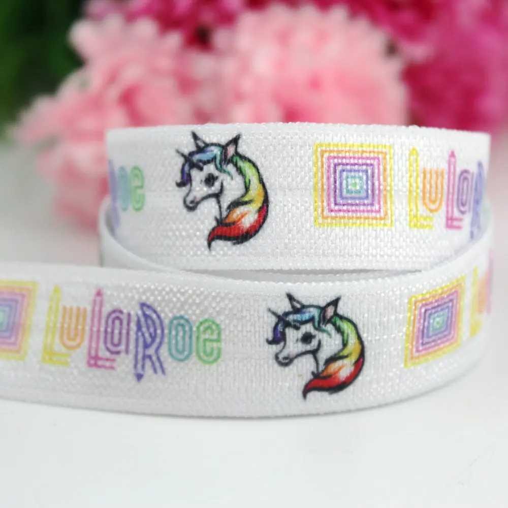 

5/8" Cartoon unicorn printed fold over elastic foe ribbon 16mm diy girls handmade bow ribbons for decoration 10/20/25/50y