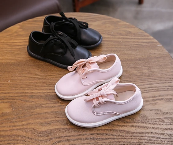 

Girls' leather shoes 2019 autumn new lace-up shoes black British style kids soft bottom foreign style single shoes Baby shoes