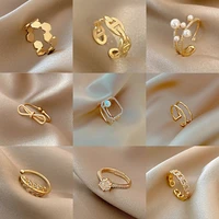 yaonuan european opening adjustable gold plated ring for women unique pearl zircon ring finger fashion party jewelry accessories