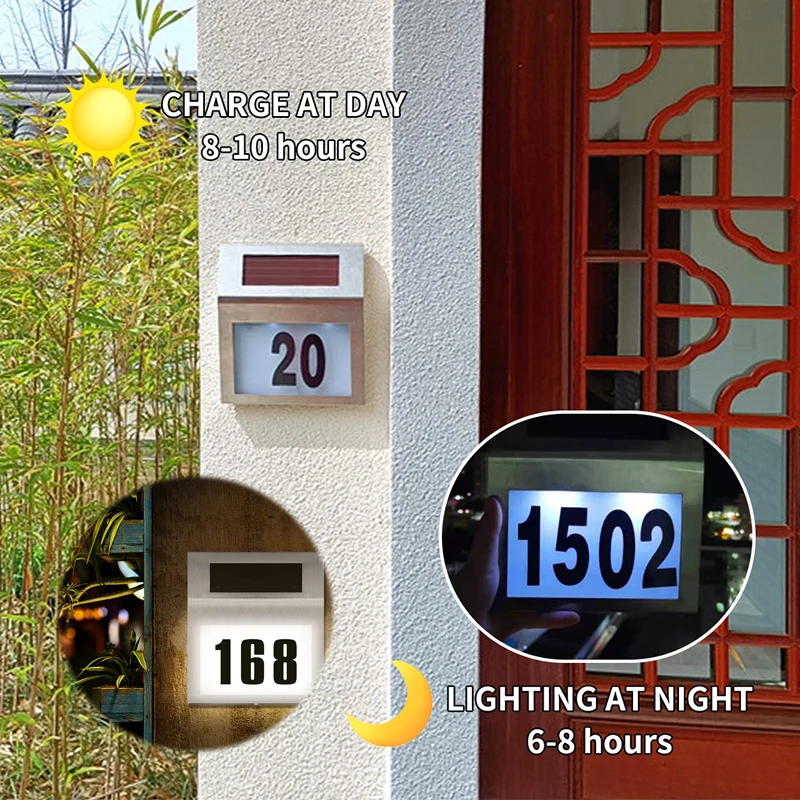 

LED Solar Lamp House Number Doorplate Sign Lighted Home Street Garden Address Plaques Outdoor Lighting for Garden Decoration