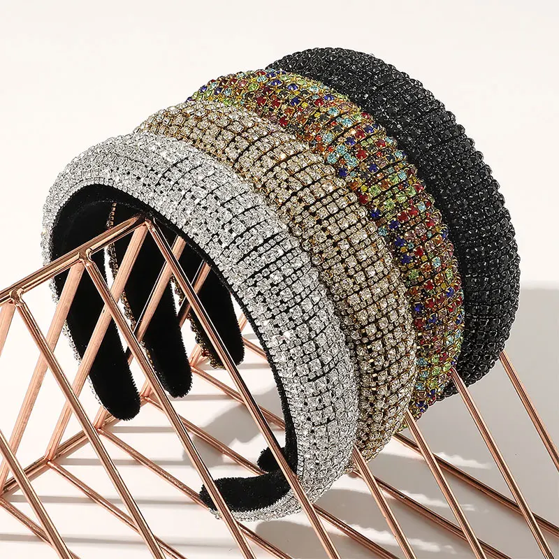 

Women Thick Sponge Wide-Brimmed Crystal Hairband Head Hoop Full Rhinestone Hair Hoop Rhinestone Padded Headband Hair Accessories