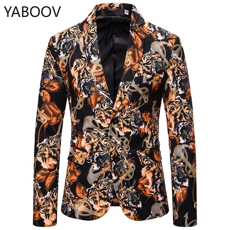 

Men Blazer Masculino Retro 3d Print Notched Lapel Slim Fit Stylish Blazers Hombre Dress Suit S-XXL