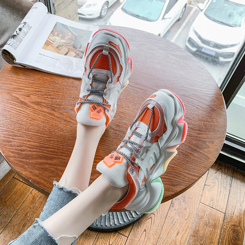 Женские кроссовки на массивной платформе Брендовые повседневные кожаные