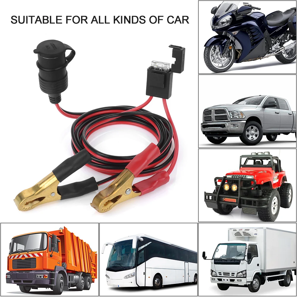 

12V Car Cigarette Lighter Socket to Battery Alligator Crocodile Clips Connector 2FT Car Battery Clamp-on Extension Charge Cable