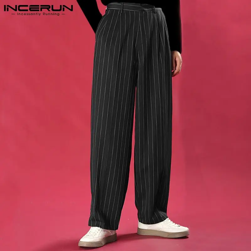 

INCERUN Men Fashion Stripe Pants Loose Comeforable Business Casual Streetwear Pantalons All-match Simple Striped Trousers S-5XL