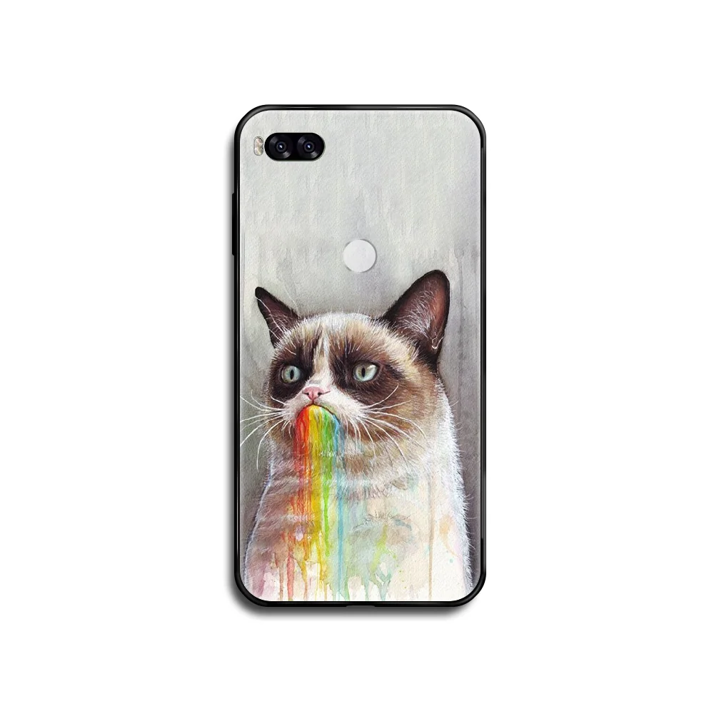 

Cute Funny Cartoon Tardar Sauce cat Phone case cover hull For Xiaomi Redmi Mi Note 3 5 6 8 9 A1 2 Max3 Mix2 X SE Lite Pro black