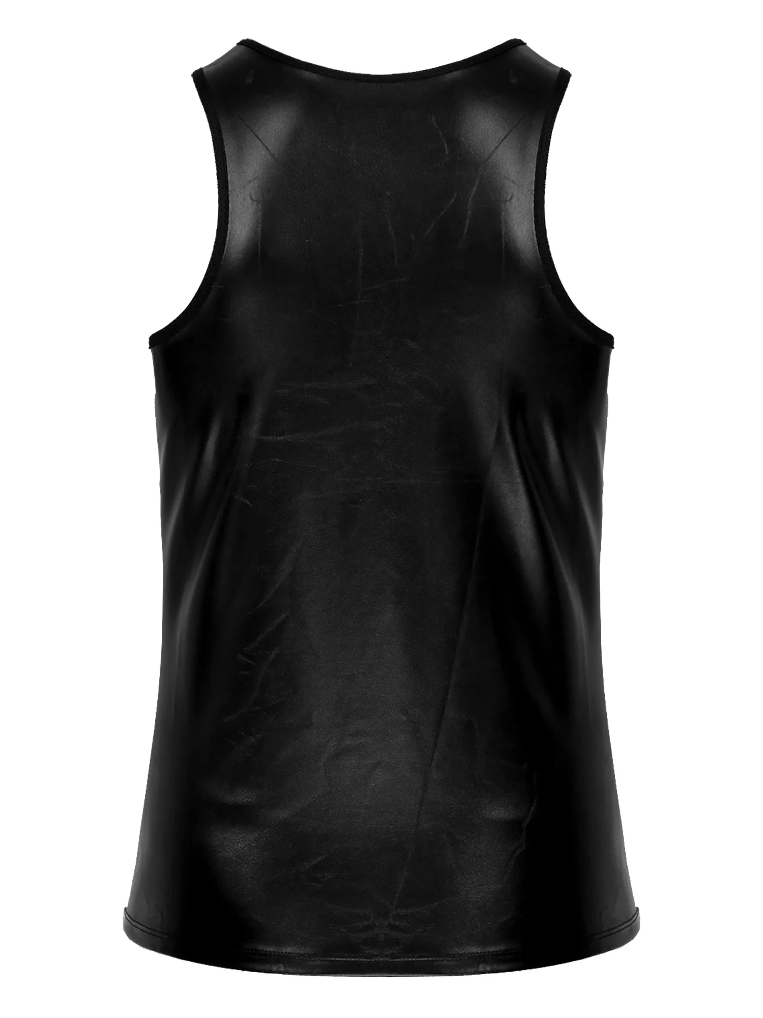 

Футболка мужская из искусственной кожи, пикантный облегающий Топ без рукавов, жилет с круглым вырезом в стиле пэчворк, костюм для клуба, сце...