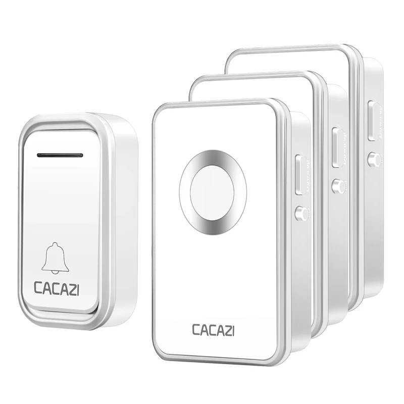 1 button 3 receiver Умный беспроводной дверной звонок CACAZI, водонепроницаемая Батарейная кнопка, дистанционный светодиодный светильник на 300 м, домашний дверной звонок, 38 колокольчиков, вилка стандарта США, ЕС, Великобритании - Цвет: 1 button 3 receiver