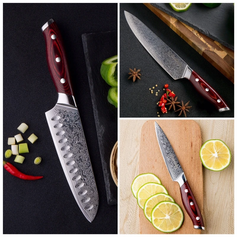 Набор японских дамасских ножей vg10 67 слоев 3 шт. японский дамасский шеф повар Santoku