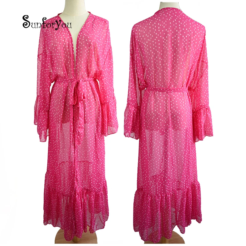 Новинка 2023 красное шифоновое длинное пляжное платье накидка на бикини саронг