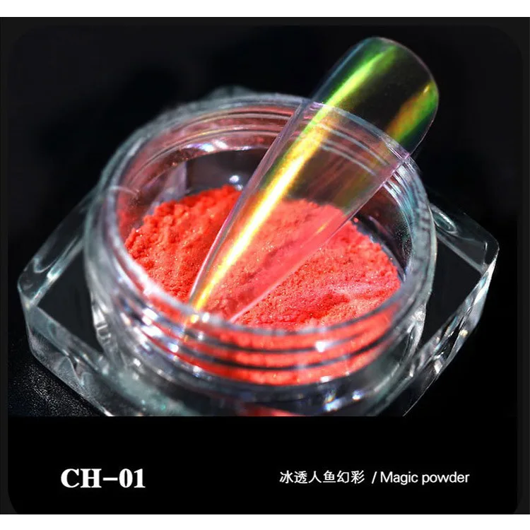 

Aurora Nail Powder Glitter Shiny Transparent Chameleon Pigment Dust Mermaid Mirror Chrome Nail Art Decorations