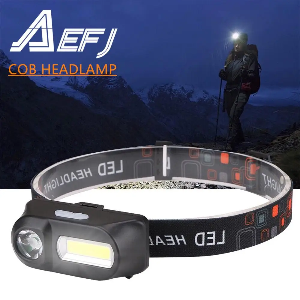 LED Headlamp XPE+COB Headlight Head Lamp Flashlight USB Rechargeable 18650 Torch Camping Runing Fishing Light