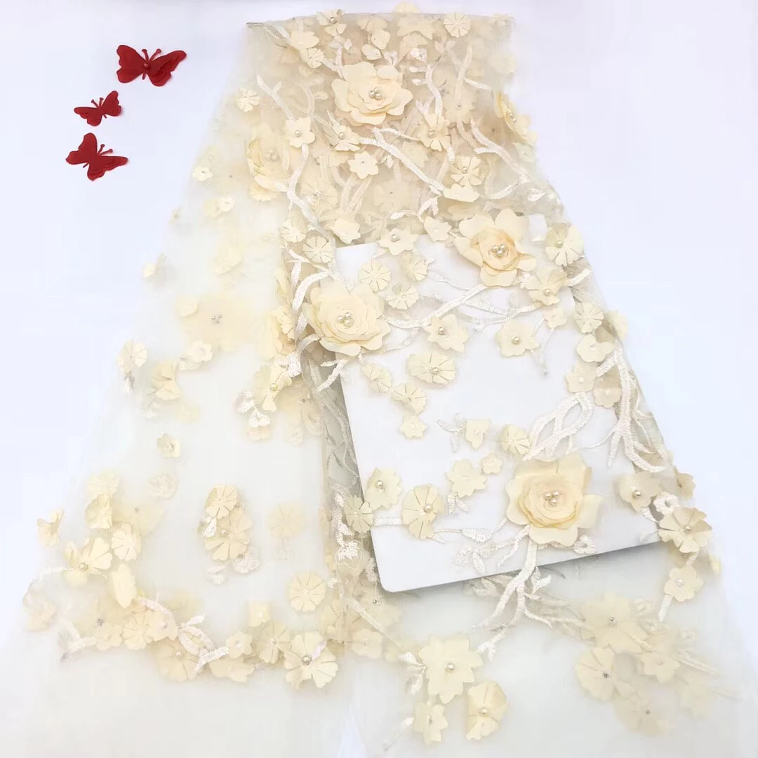 3D African Flower Embroidered Tulle Lace Pearls Fabric 2021 High Quality Sky Blue RF2713 | Дом и сад