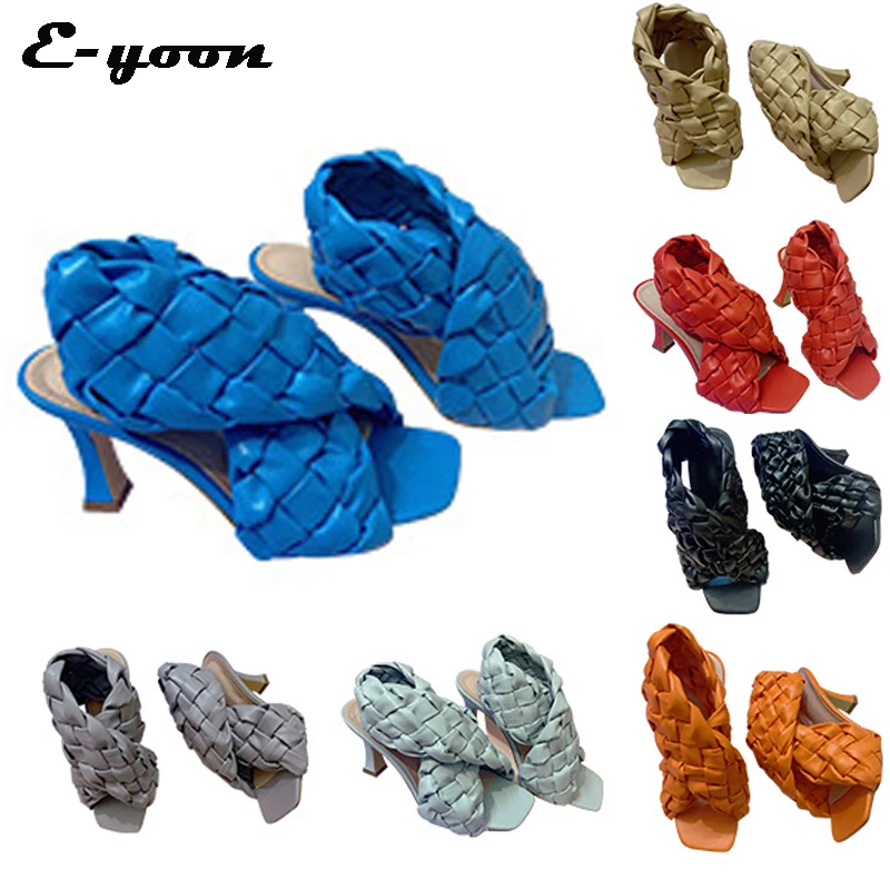 

2021 Women Sandals Comfortable Soft leather Weave Female Summer Shoes Fashion Thin High heels Gladiator Sandals Casual shoes