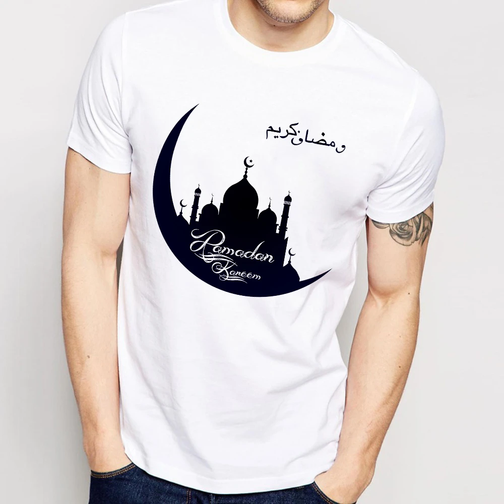 

Islamic Muslim Ramadan kareem holiday t-shirt men 2021 summer new white casual unisex t shirt Mosque Crescent symbol tshirt