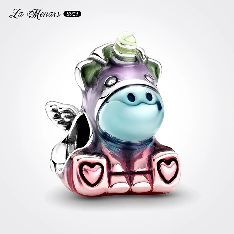 

Подвеска из натурального серебра с разноцветными бусинами в виде единорога подходит для оригинального браслета Pandora шарм для женщин ювелир...