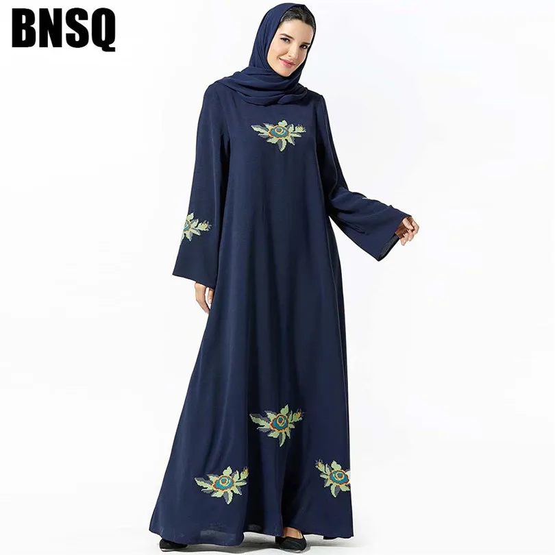 Повседневное мусульманское платье макси с вышивкой Abaya хиджаб длинный халат