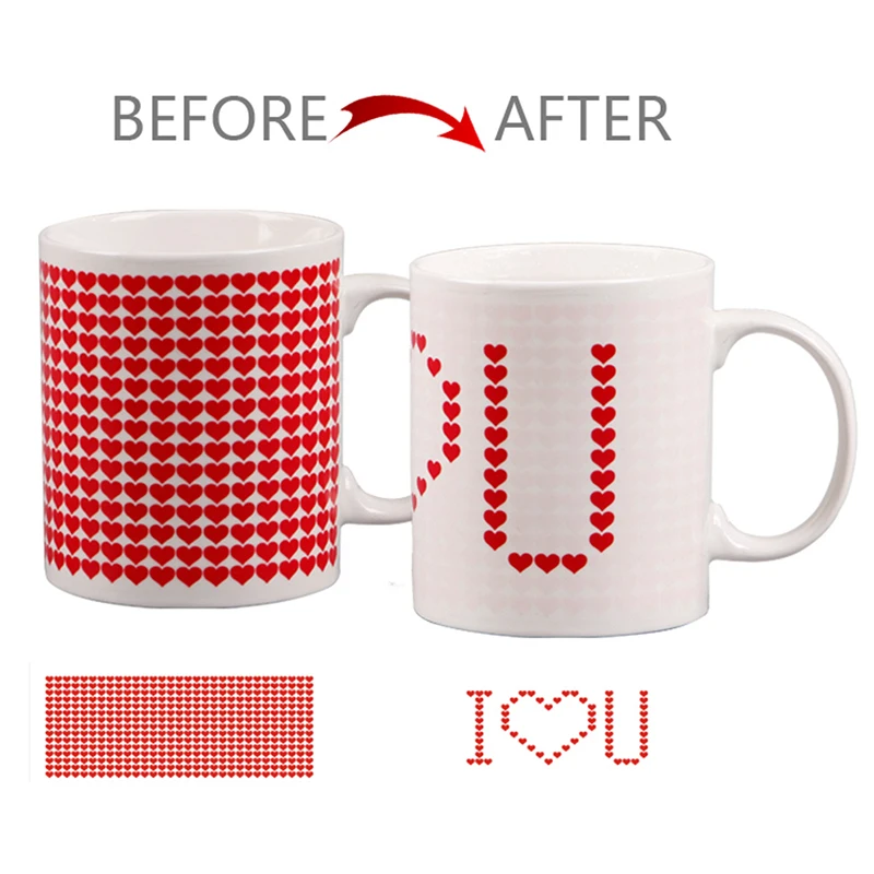 

Mug Cup Picture Change Handgrip Red White Coffee Cups Milk Tea Breakfast tazas اكواب Tableware Office Funny Gift Lover Mate Girl