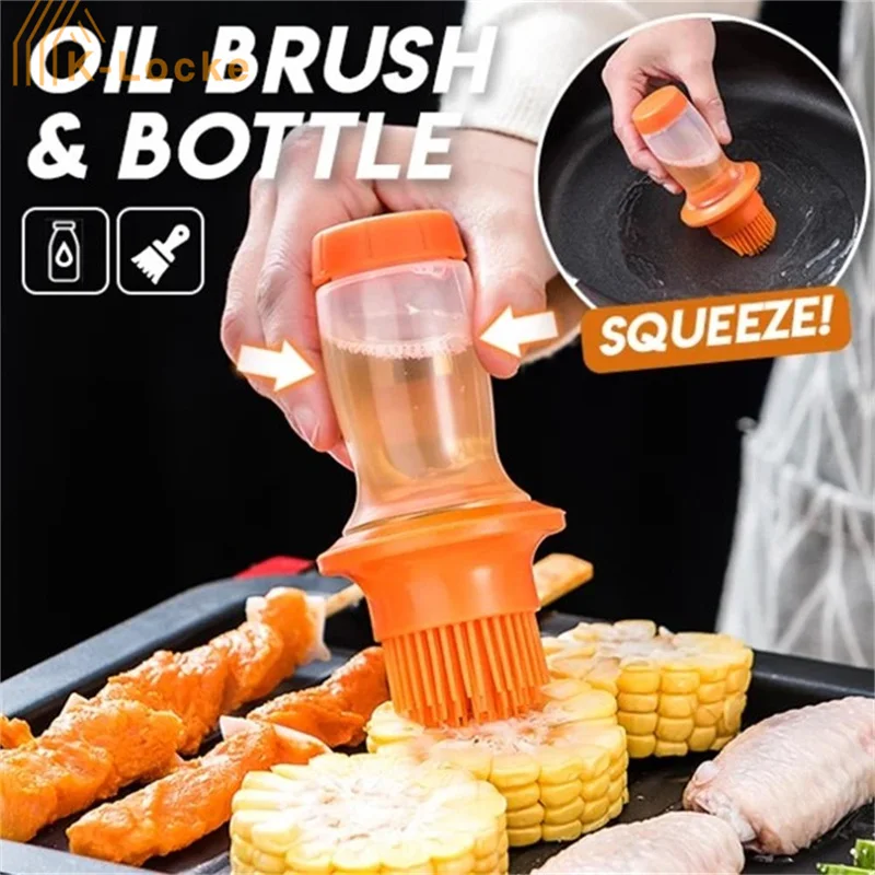 

Portable Silicone Oil Brush Bottle Barbecue Brush With Storage Cover Sauce Brush Heat Resistant Baking Tools Pastry BBQ Outdoor