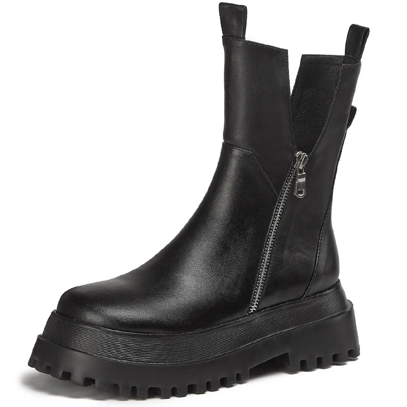 

Ботильоны мотоциклетные A318 на толстой платформе, элегантная обувь, натуральная кожа, короткая плюшевая подкладка, Осень-зима