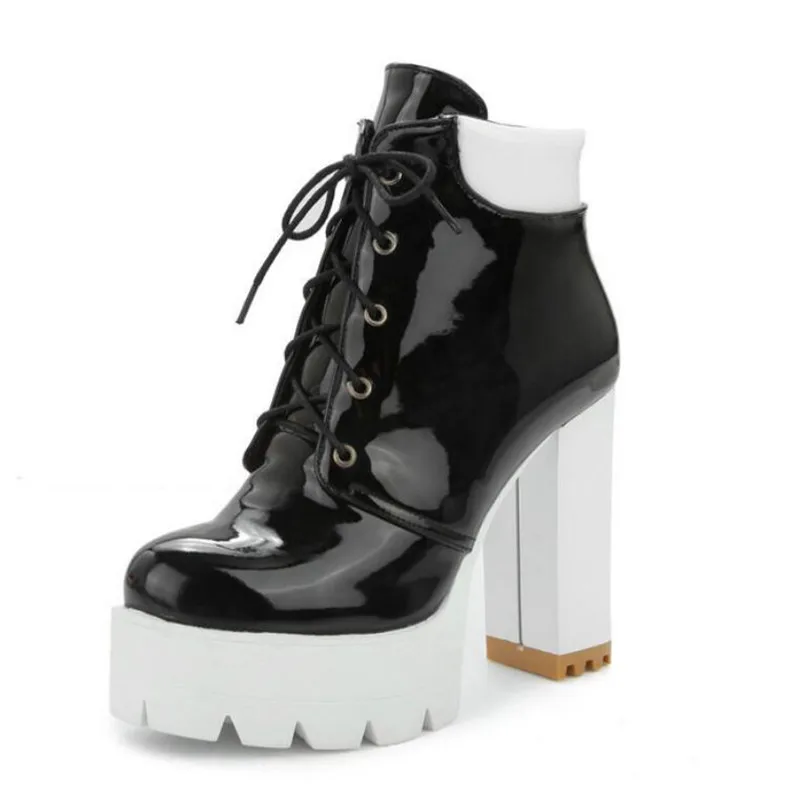

Patent Leather Martin Boots Female British Style High Heels New Autumn And Winter All-Match Thick-Soled Motorcycle Short Boot