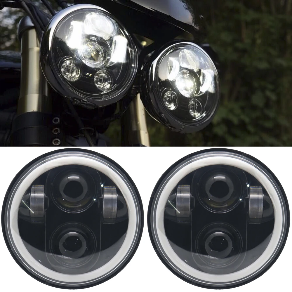 Для Harleys Lighting 5 3/" черный светодиодный головной фонарь с Halo Ring для автомобиля Harley Sportster Iron 883 1200 Dyna Street Bob FXDB - Цвет: 2pc full halo Black