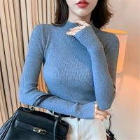 autumn winter sweater women half turtleneck thin knit pullovers sweaters high elastic solid bottoming knitted pullovers top