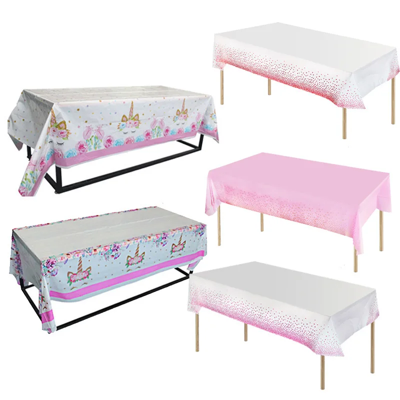 Одноразовая скатерть для дня рождения девочки с единорогом бумажные стаканчики